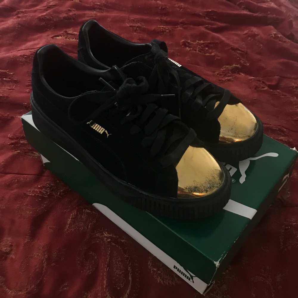 Gold Toe Platform Puma Suedes